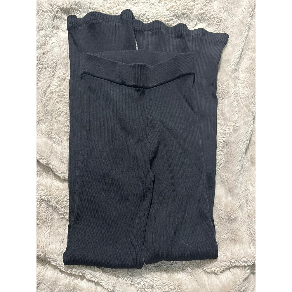 Good American Black Rib Slim Flare High Rise Pants Womens